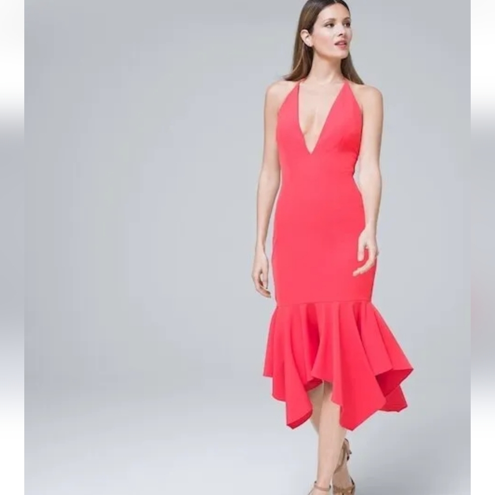 Aidan Mattox Halter Midi Flare Dress in Bright Coral Pink size 8 New With Tags!